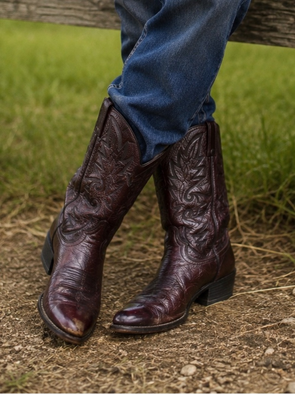 Dan Post Cowboy Boots Men’s 9.5 D Burgundy Leather Western Embroidered Vintage